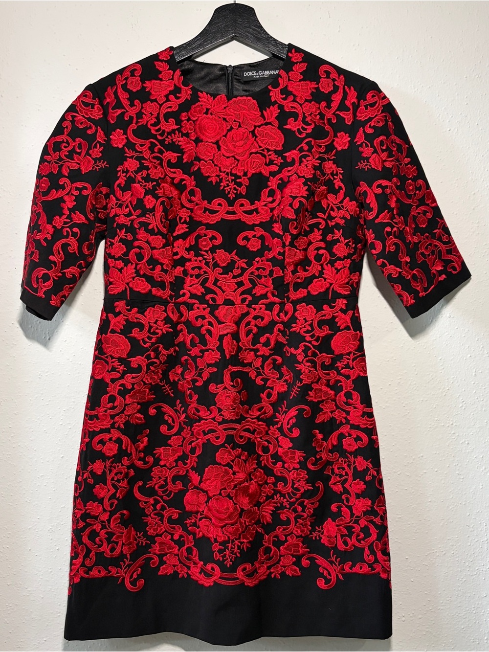 Dolce & Gabbana Red and Black Embroidered Floral Lace Mini Dress - Picture 3 of 15
